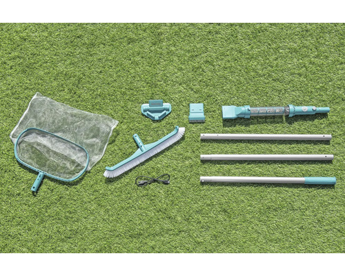 Set de curățare piscină cu plasă, perie, aspirator și tijă telescopică