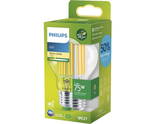Bec LED Philips cu soclu E27 în ambalajul produsului
