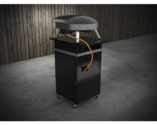 Cuptor de pizza cu dulap inferior negru și racord la gaz