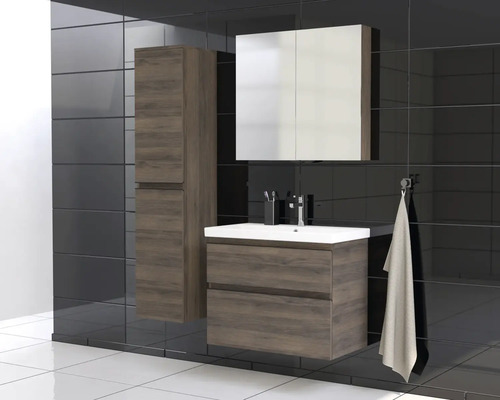 Set de baie modern cu dulap de bază pentru lavoar, dulap cu oglindă și dulap înalt