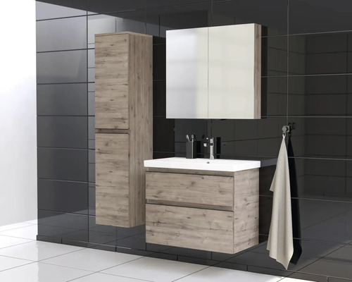 Set de baie cu lavoar, dulap cu oglindă și dulap înalt