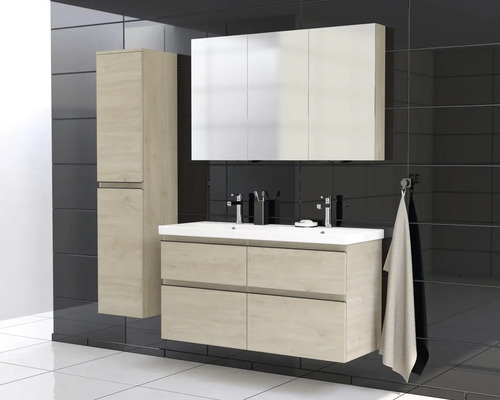 Baie cu dulap de bază pentru lavoar, dulap cu oglindă și dulap înalt