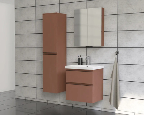 Set de baie modern cu dulap inferior pentru lavoar, dulap cu oglindă și dulap înalt