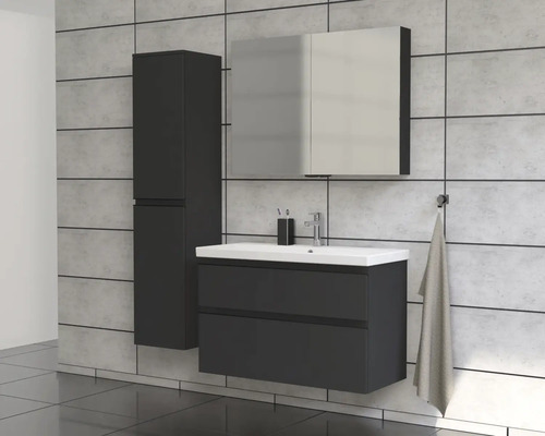 Baie cu dulap inferior pentru lavoar, dulap cu oglindă și dulap înalt