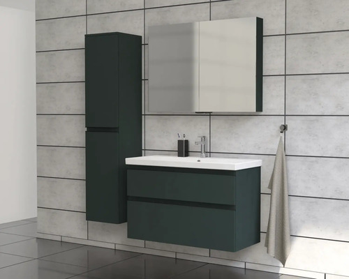 Baie cu dulap de bază pentru lavoar, dulap cu oglindă și dulap înalt