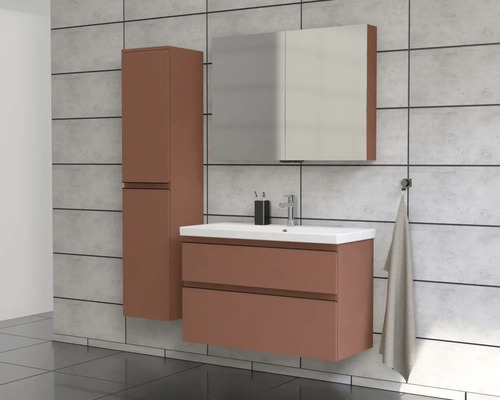 Baie cu lavoar, dulap cu oglindă și dulap înalt