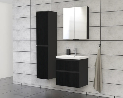 Baie cu dulap de bază pentru lavoar, dulap cu oglindă și dulap înalt