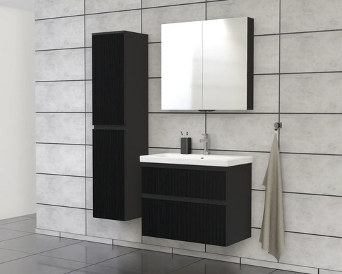 Mobilier de baie cu dulap de bază pentru lavoar, dulap cu oglindă și dulap înalt