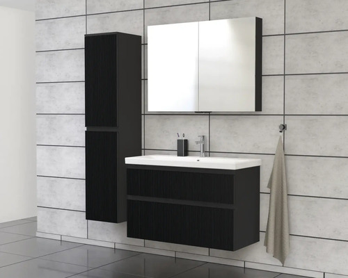 Baie cu dulap inferior pentru lavoar, dulap cu oglindă și dulap înalt