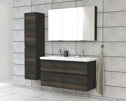 Baie cu dulap de bază pentru lavoar, dulap cu oglindă și dulap înalt