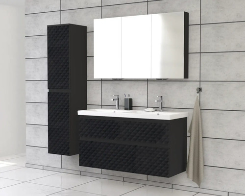 Set de baie cu dulap de lavoar, dulap cu oglindă și dulap înalt