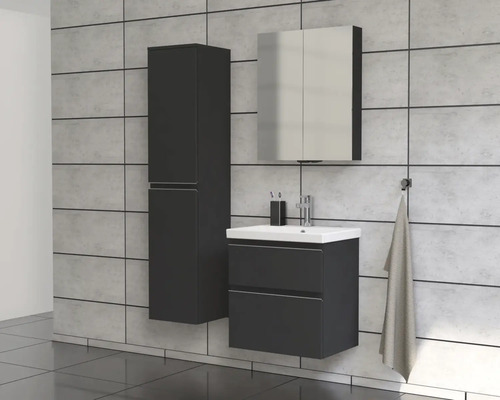 Baie cu dulap de bază pentru lavoar, dulap cu oglindă și dulap înalt