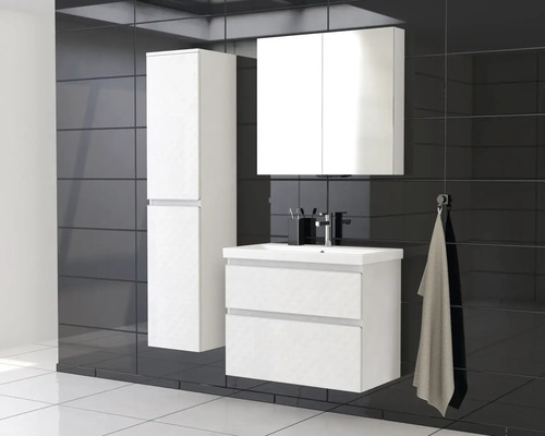 Baie cu dulap inferior pentru lavoar, dulap cu oglindă și dulap înalt