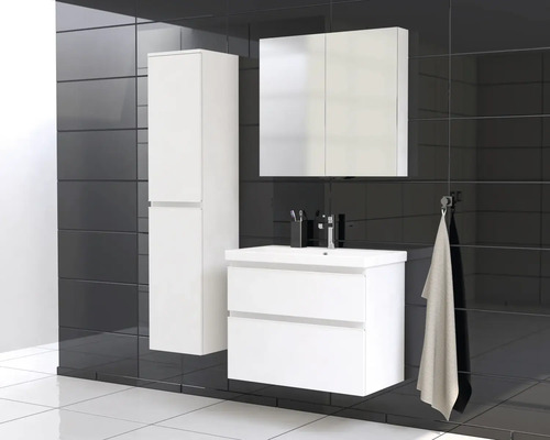 Baie cu dulap de bază pentru lavoar, dulap cu oglindă și dulap înalt