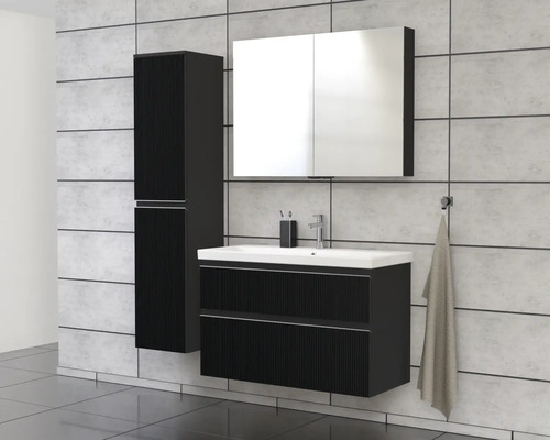 Baie cu dulap de bază pentru lavoar, dulap cu oglindă și dulap înalt