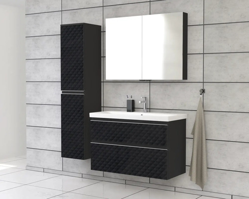 Baie cu dulap de bază pentru lavoar, dulap cu oglindă și dulap înalt