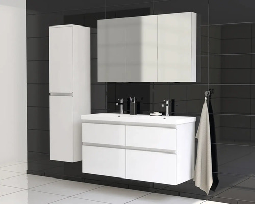 Set de baie modern cu dulap de bază pentru lavoar, dulap cu oglindă și dulap înalt