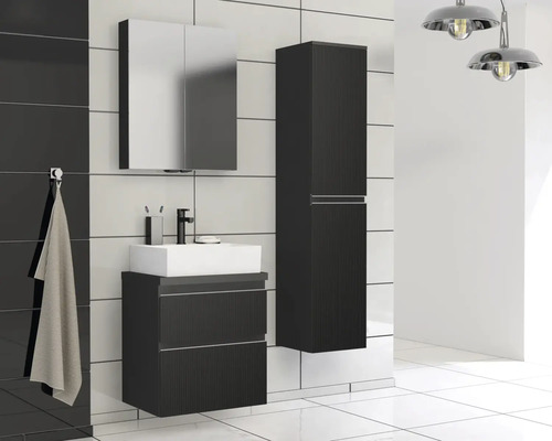 Baie cu dulap de bază pentru lavoar, dulap cu oglindă și dulap înalt