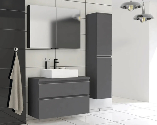 Baie cu dulap de bază pentru lavoar, dulap cu oglindă și dulap înalt cu design modern