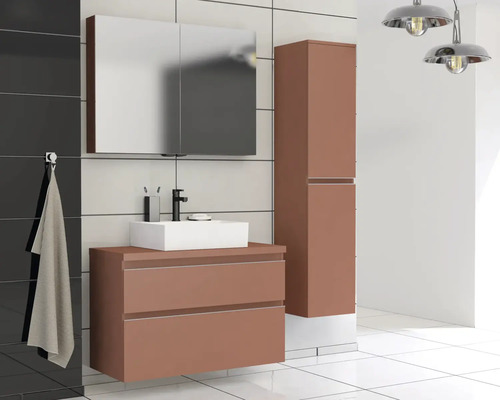 Set modern de baie cu dulap de bază pentru lavoar, lavoar așezat, dulap cu oglindă și dulap înalt