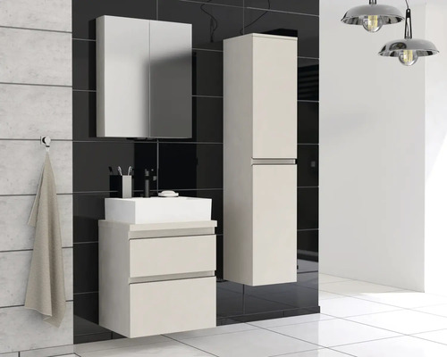 Baie cu dulap de bază pentru lavoar, dulap cu oglindă și dulap înalt