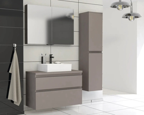 Baie cu dulap inferior pentru lavoar, dulap cu oglindă și dulap înalt