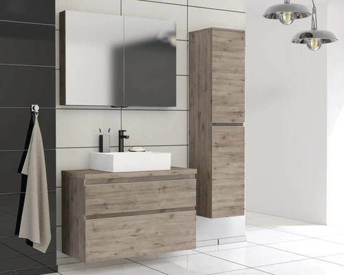 Baie cu dulap de bază pentru lavoar, dulap cu oglindă și dulap înalt