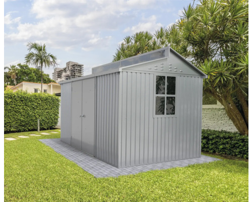 Șopron de grădină metalic cu fereastră și ușă dublă în grădină