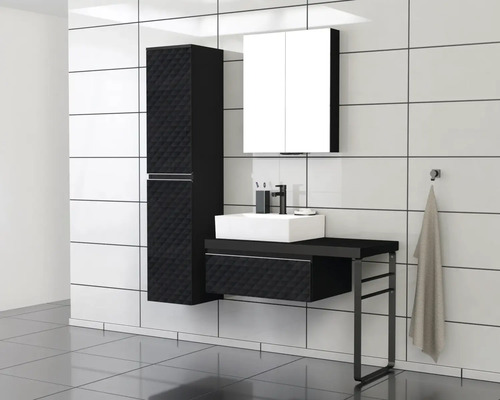 Baie cu dulap de bază pentru lavoar, dulap cu oglindă și dulap înalt cu design modern