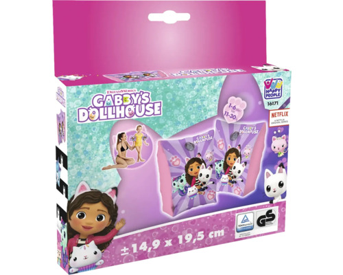 Aripioare de înot Gabby''s Dollhouse într-un ambalaj de la Happy People, potrivite pentru copii de la 1 la 6 ani cu o greutate între 11 și 30 kg.