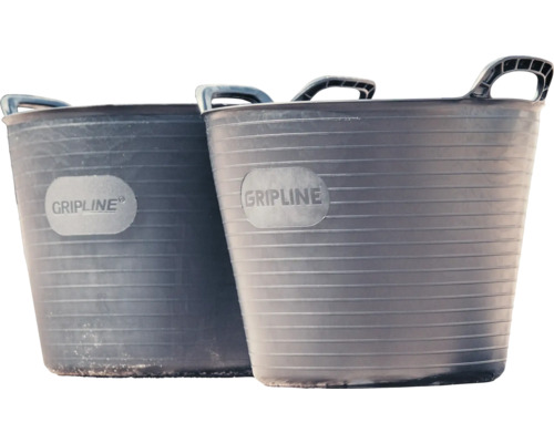Două cuve de mortar gri cu mânere și logo Gripline.