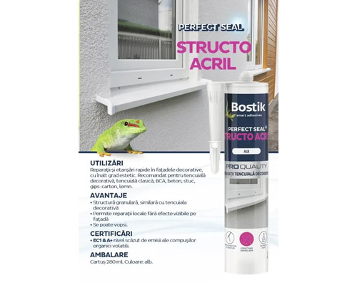 Cartuș Bostik Perfect Seal Structo Acril pentru repararea și etanșarea rapidă a fațadelor