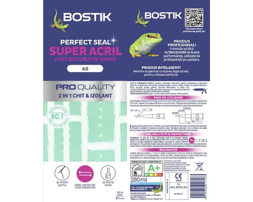 Bostik Perfect Seal Super Acril, chit decorativ rapid, alb, 280 ml