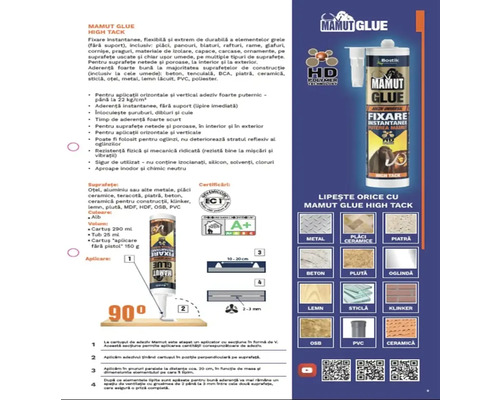 Informații despre produsul Mamut Glue High Tack cu exemple de aplicare și caracteristici ale produsului