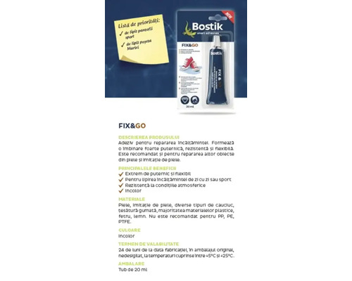Adeziv Bostik Fix and Go în tub de 20 ml pentru repararea încălțămintei