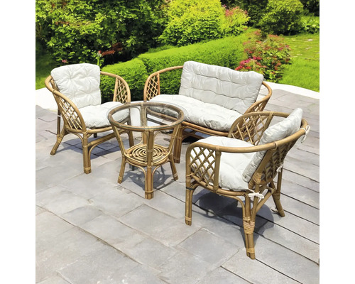 Set de mobilier de grădină din ratan cu masă, bancă și două scaune