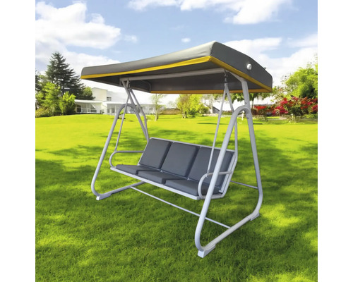 Balansoar de grădină cu trei locuri și parasolar în grădină