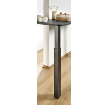 Imagine detaliată a unei mese reglabile pe înălțime cu picior metalic întunecat