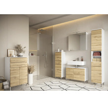 Set modern de baie cu lavoar, dulap cu oglindă și spațiu de depozitare