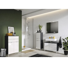 Baie cu duș, dulap sub chiuvetă și dulap înalt într-un design modern