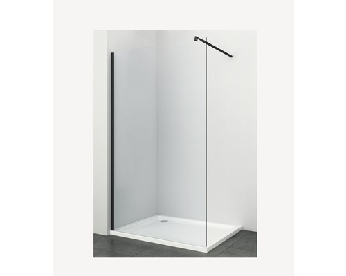 Cabină de duș de tip walk-in cu cadă de duș și bară de stabilizare