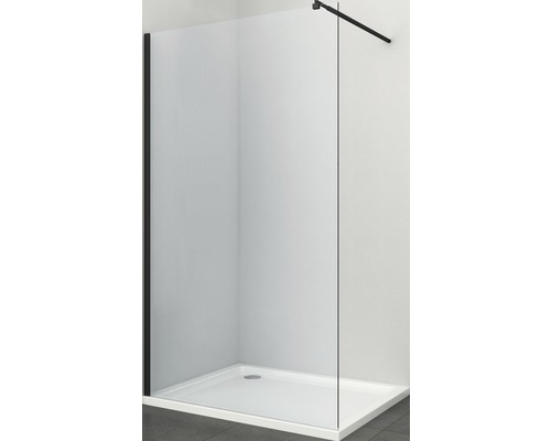 Cabină de duș pe colț cu ramă neagră și cadă de duș