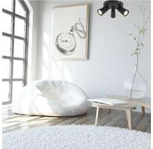 Cameră luminoasă cu beanbag, covor, lampă de tavan și tablou