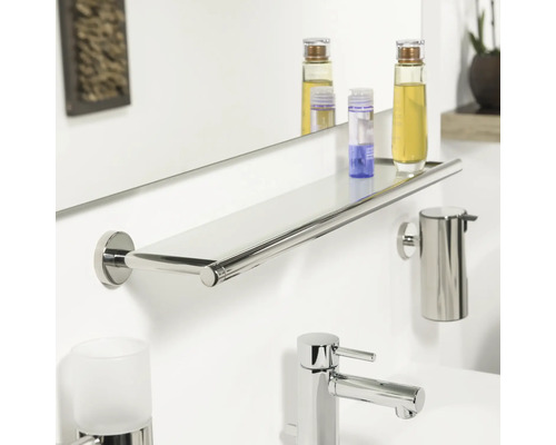 Baie cu raft de sticlă, dozator de săpun și baterie