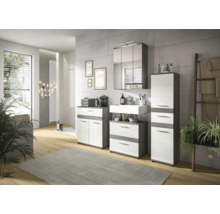 Baie cu lavoar, dulap cu oglindă și dulap înalt, cu design modern