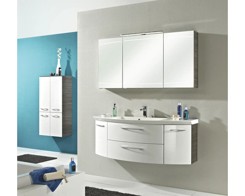 Set de baie modern cu dulap sub lavoar, dulap cu oglindă și dulap înalt