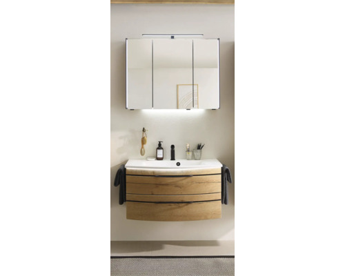 Baie cu dulap inferior pentru lavoar, lavoar și dulap cu oglindă cu iluminare