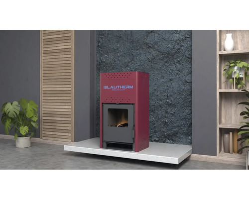 Imagine de interior cu un șemineu Blautherm pe un șemineu