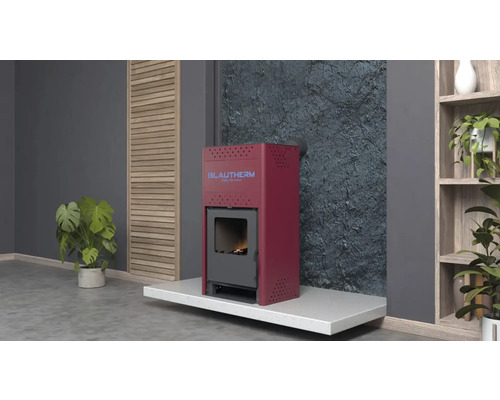 Șemineu Blautherm în camera de zi, cu accente din lemn și plante de interior