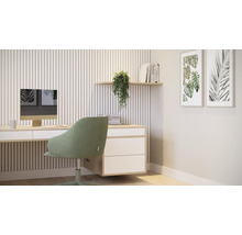Scenă de birou cu birou, scaun de birou, calculator, plantă și decorațiuni de perete pentru o atmosferă de lucru